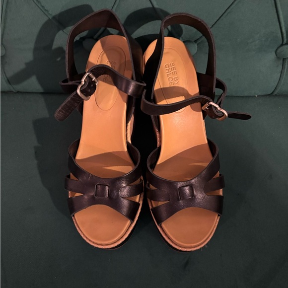 See By Chloe Black and Tan Leather Wedges - Picture 2 of 11